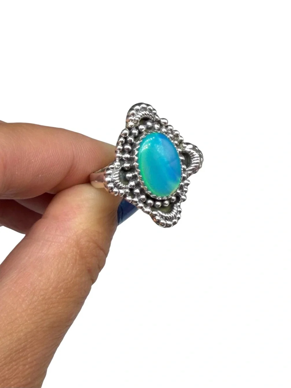 Aurora Fire Opal Ring Size 7 Solid 925 Sterling Silver